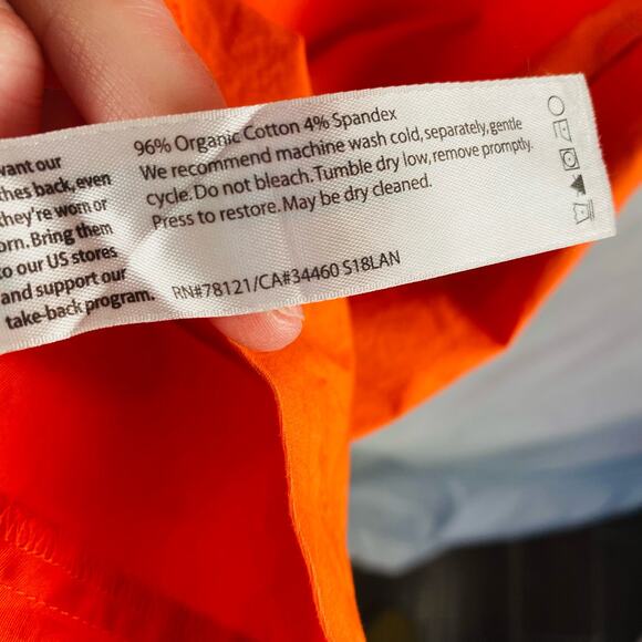 Eileen Fisher Short-Sleeve Poplin Orange Organic Cotton‎ Collared Shirt Dress XS - Picture 9 of 10